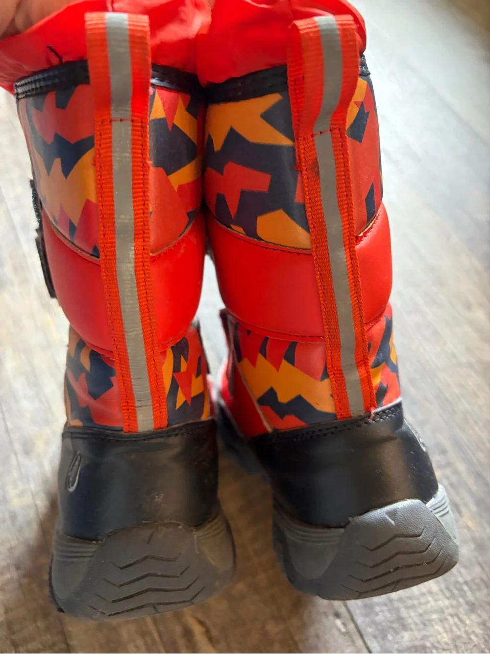 Kids Orange Winter Snow Boots with Easy Hook-and-Loop Closures